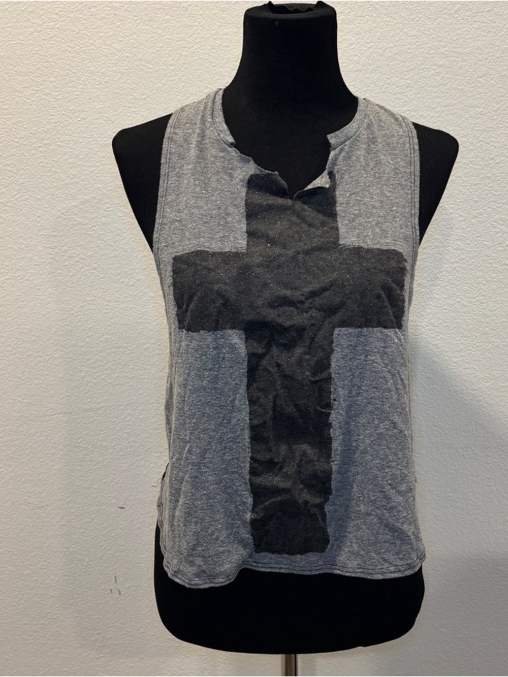 Women’s Gray Tank Top with Black Cross Graphic